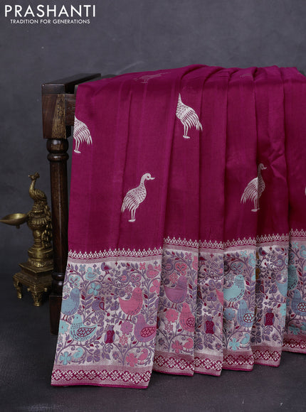 Banarasi raw silk saree pink with silver zari woven buttas and zari woven paithani style border