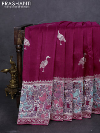 Banarasi raw silk saree pink with silver zari woven buttas and zari woven paithani style border