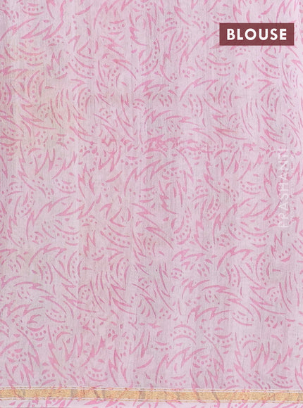 Chanderi bagru saree red and light pink with allover butta prints and small zari woven border