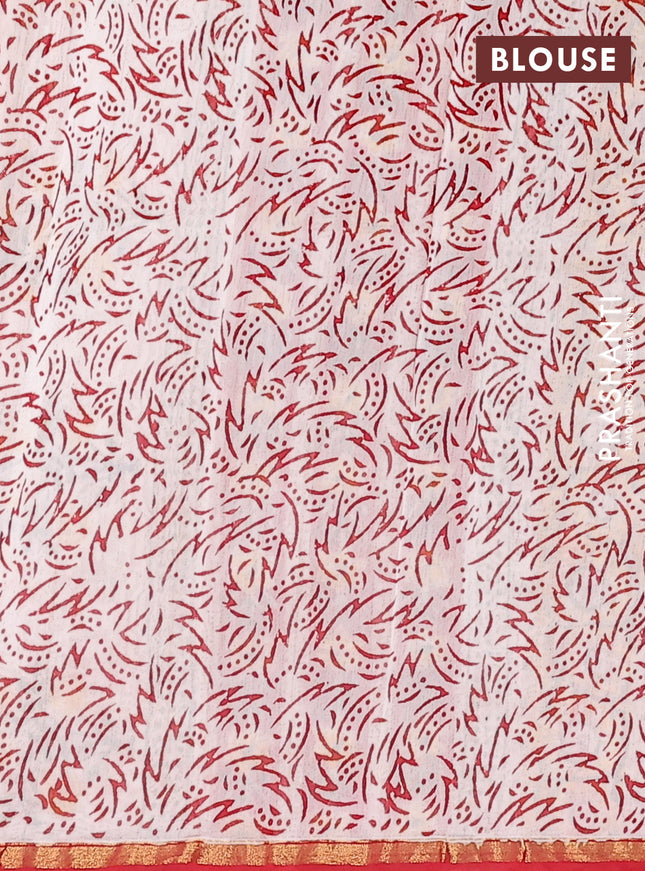 Chanderi bagru saree red and beige with allover kalamkari prints and small zari woven border