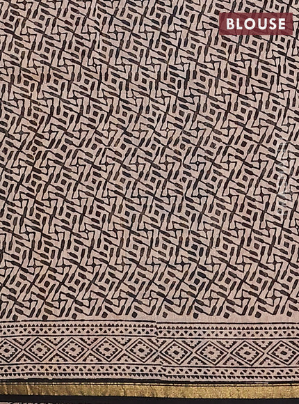 Chanderi bagru saree maroon and beige with kalamkari prints and small zari woven border