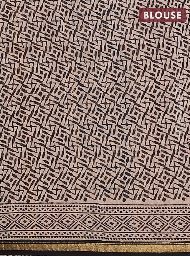 Chanderi bagru saree maroon and beige with kalamkari prints and small zari woven border