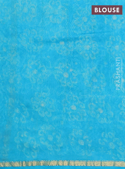 Chanderi bagru saree teal blue with allover dabu prints and small zari woven border