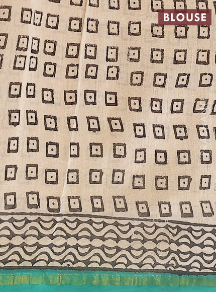 Chanderi bagru saree orange and beige teal green with allover kalamkari prints and small zari woven border