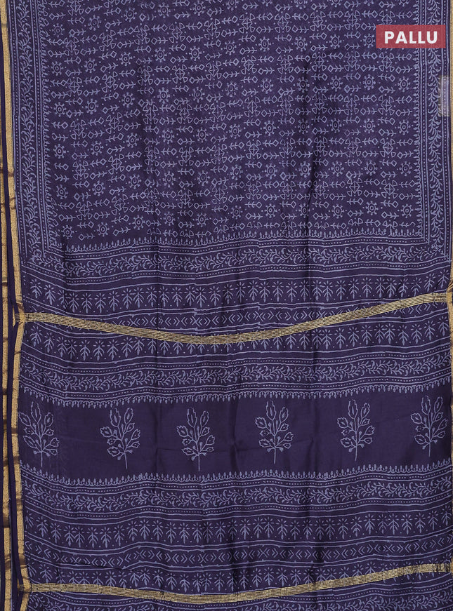 Chanderi bagru saree deep jamun shade with allover geometric prints and small zari woven border