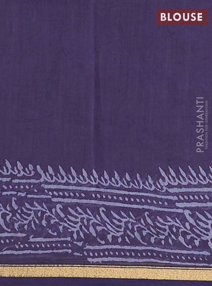 Chanderi bagru saree deep jamun shade with allover geometric prints and small zari woven border