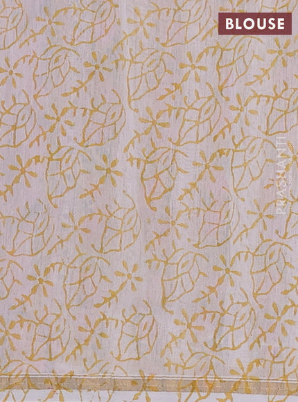 Chanderi bagru saree mustard yellow and peach pink with allover floral butta prints and small zari woven border