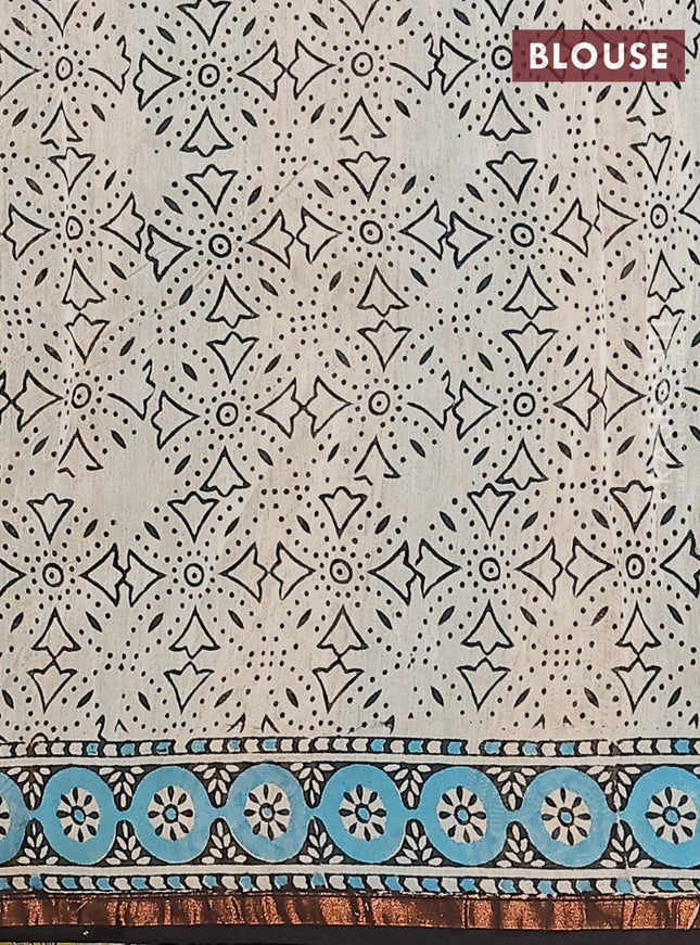 Chanderi bagru saree lime yellow and blue black with allover butta prints and small zari woven border