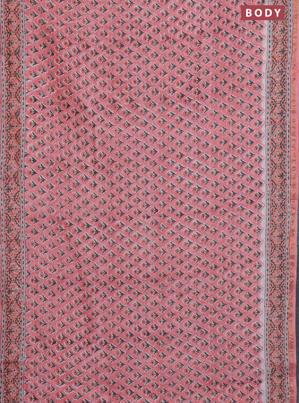 Chanderi bagru saree peach pink with floral butta prints and small zari woven border