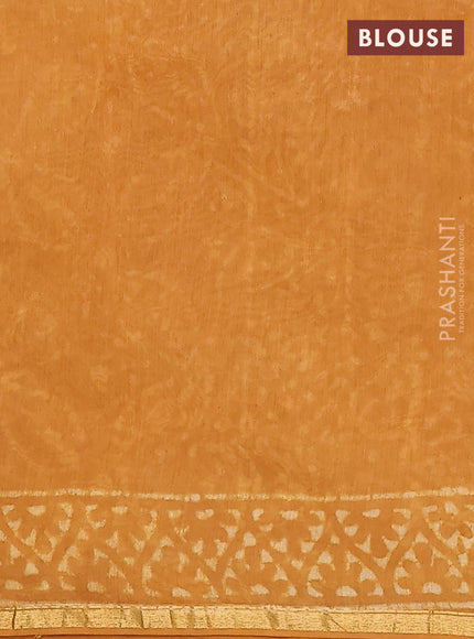 Chanderi bagru saree mustard yellow with allover dabu prints and small zari woven border