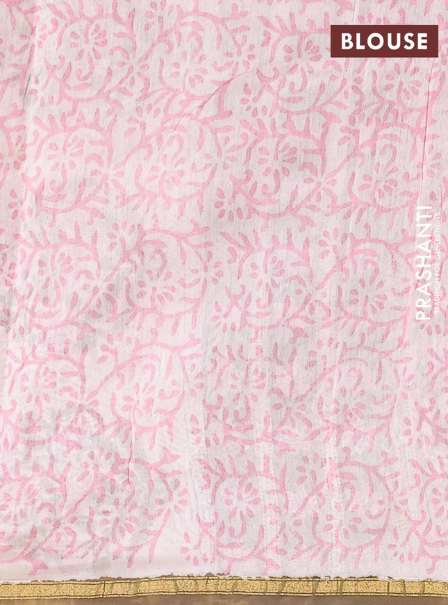 Chanderi bagru saree mehendi green and off white with floral butta prints and small zari woven border