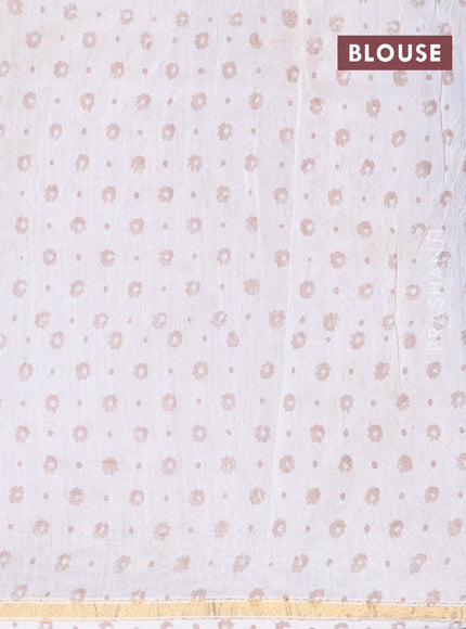 Chanderi bagru saree blue shade and off white with floral butta prints and small zari woven border