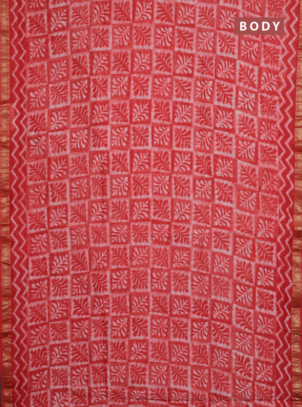 Chanderi bagru saree red with allover ikat prints and maheshwari border