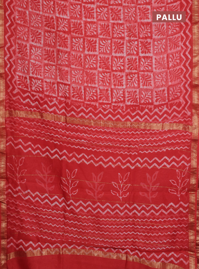Chanderi bagru saree red with allover ikat prints and maheshwari border