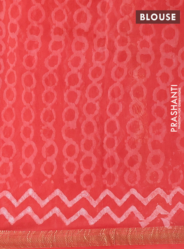 Chanderi bagru saree red with allover ikat prints and maheshwari border