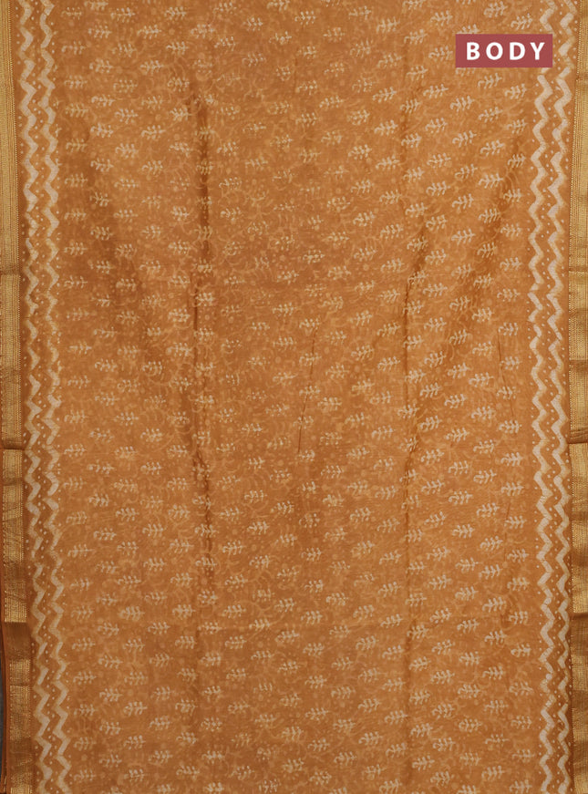 Chanderi bagru saree mustard yellow with allover ikat prints and maheshwari border