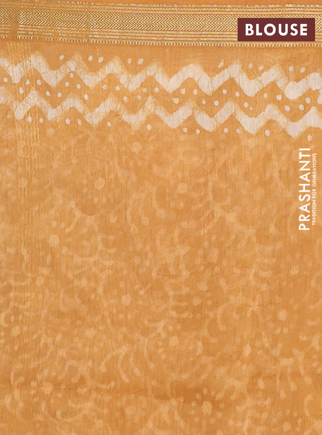 Chanderi bagru saree mustard yellow with allover ikat prints and maheshwari border