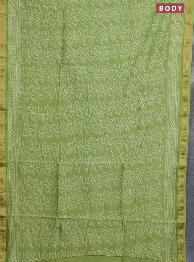 Chanderi bagru saree light green with allover prints and maheshwari border