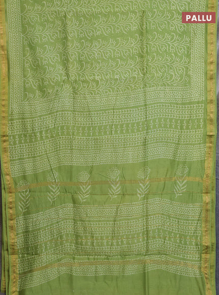 Chanderi bagru saree light green with allover prints and maheshwari border