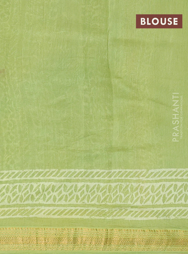 Chanderi bagru saree light green with allover prints and maheshwari border