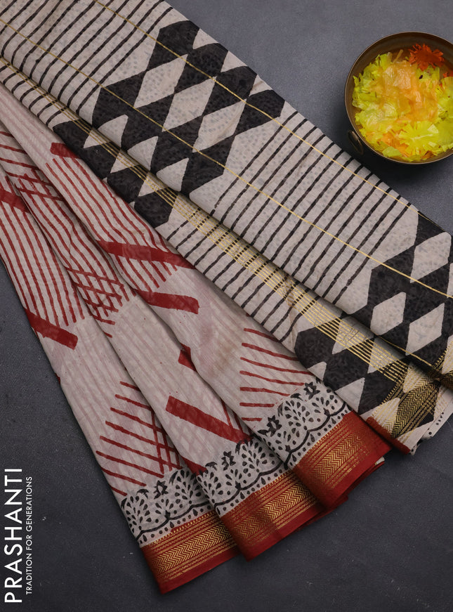 Chanderi bagru saree rust shade and beige with stripe pattern and maheshwari border