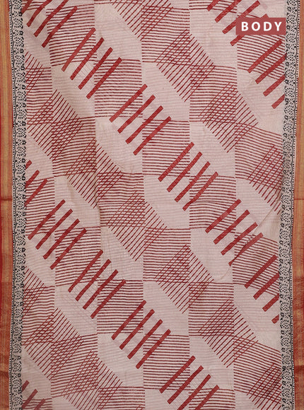 Chanderi bagru saree rust shade and beige with stripe pattern and maheshwari border