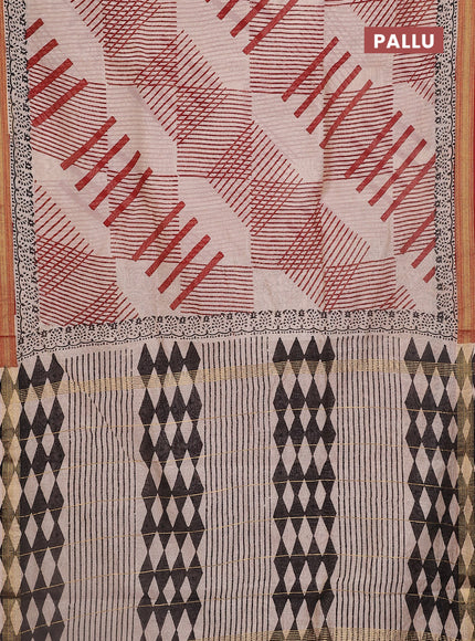 Chanderi bagru saree rust shade and beige with stripe pattern and maheshwari border