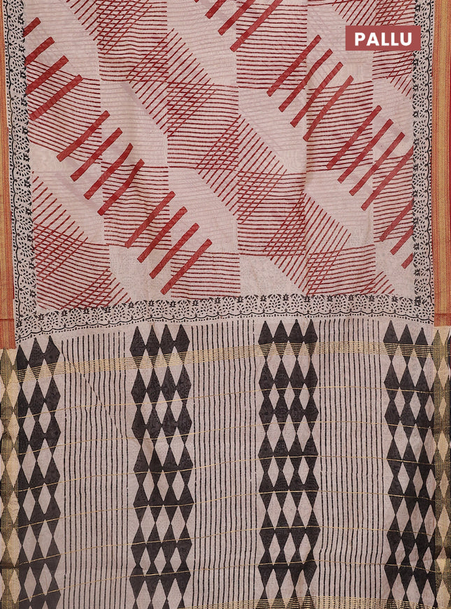 Chanderi bagru saree rust shade and beige with stripe pattern and maheshwari border