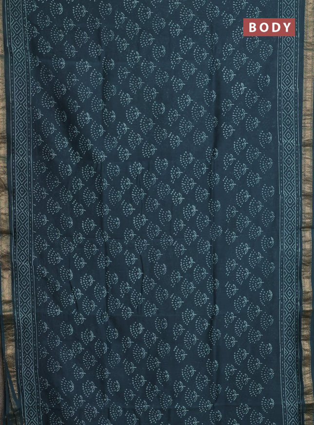 Chanderi bagru saree green with allover prints and maheshwari border