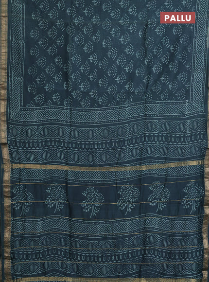 Chanderi bagru saree green with allover prints and maheshwari border