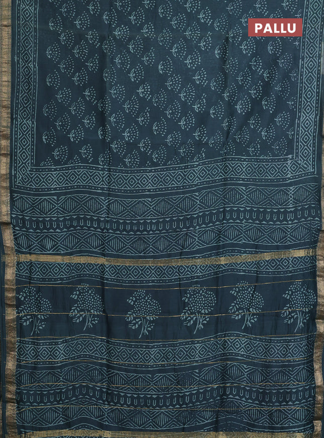 Chanderi bagru saree green with allover prints and maheshwari border
