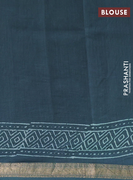 Chanderi bagru saree green with allover prints and maheshwari border