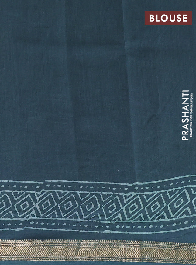 Chanderi bagru saree green with allover prints and maheshwari border