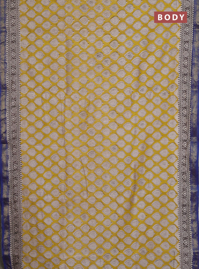 Chanderi bagru saree yellow and blue with allover butta prints and maheshwari border