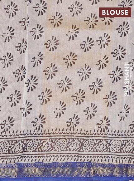 Chanderi bagru saree yellow and blue with allover butta prints and maheshwari border