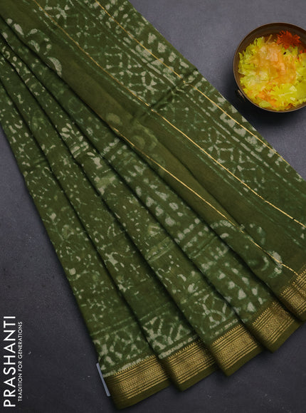 Chanderi bagru saree sap green with allover prints and maheshwari border