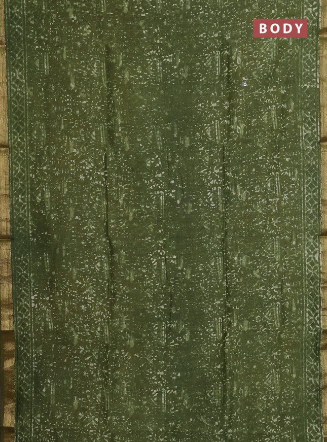 Chanderi bagru saree sap green with allover prints and maheshwari border