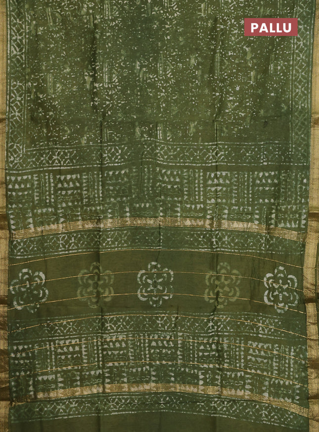 Chanderi bagru saree sap green with allover prints and maheshwari border