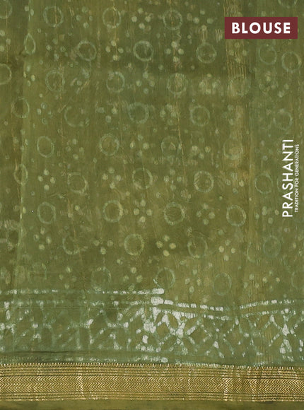 Chanderi bagru saree sap green with allover prints and maheshwari border