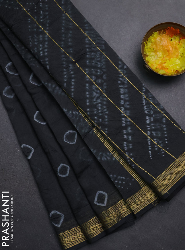 Chanderi bagru saree black with batik prints and maheshwari border