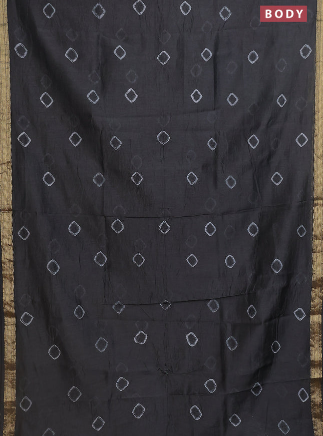 Chanderi bagru saree black with batik prints and maheshwari border