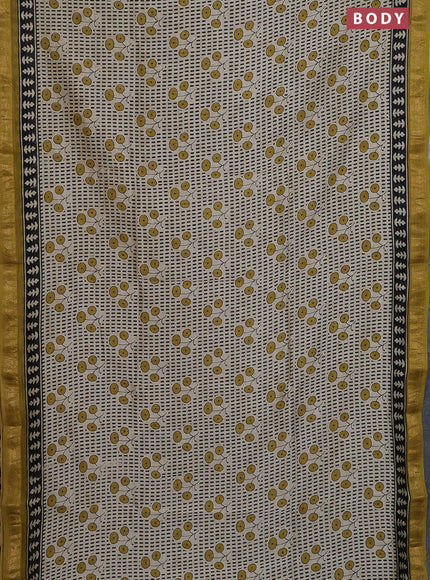Chanderi bagru saree cream and yellow with allover prints and maheshwari border