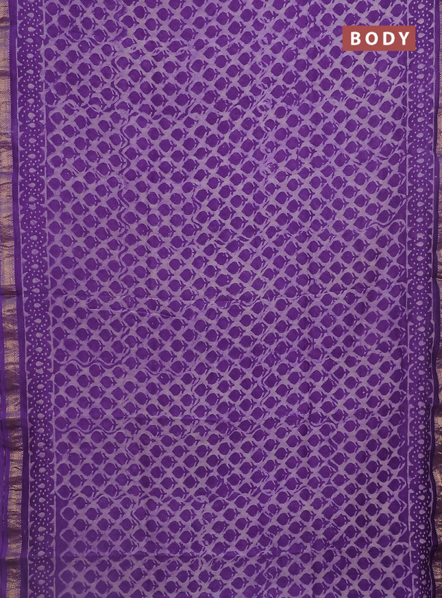 Chanderi bagru saree violet with dabu prints and maheshwari border