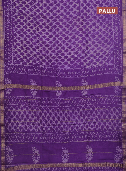 Chanderi bagru saree violet with dabu prints and maheshwari border
