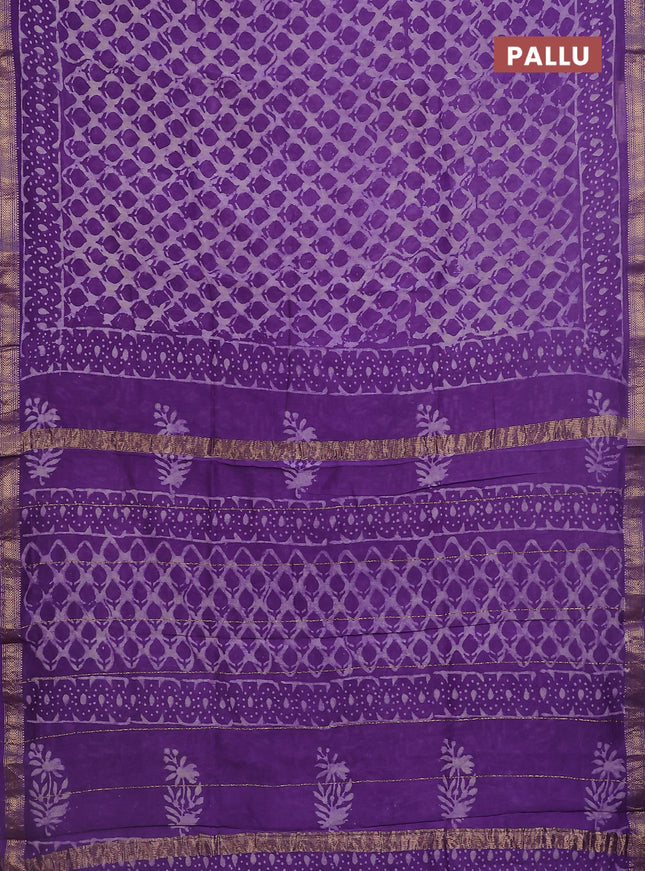 Chanderi bagru saree violet with dabu prints and maheshwari border