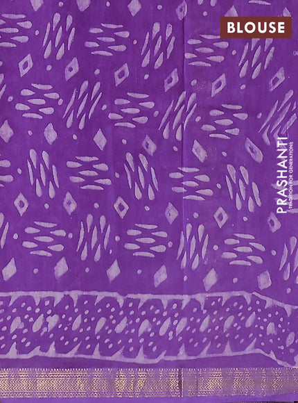 Chanderi bagru saree violet with dabu prints and maheshwari border