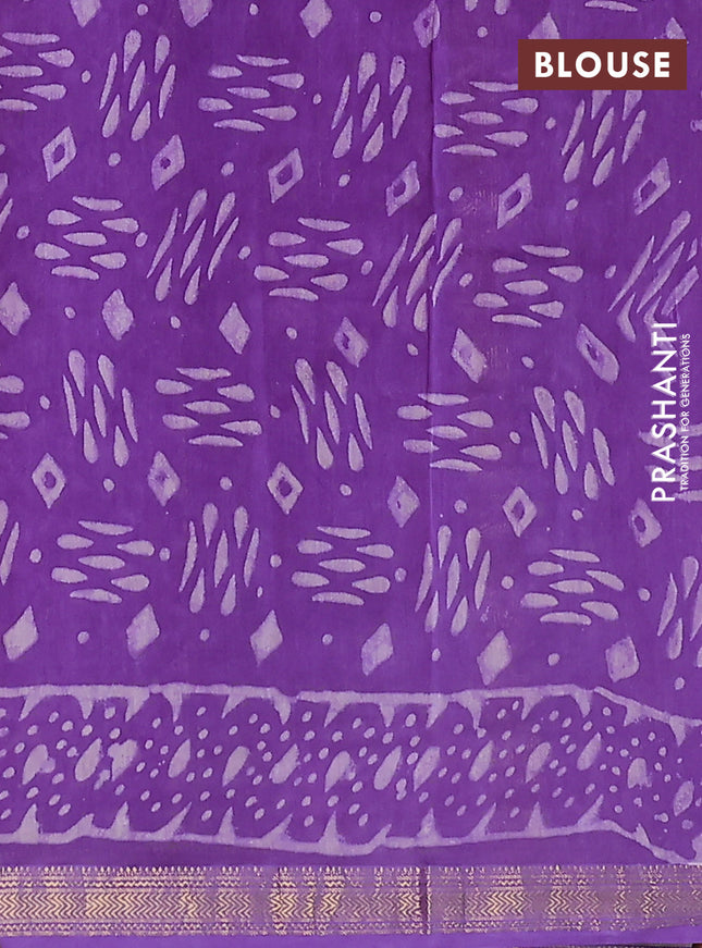 Chanderi bagru saree violet with dabu prints and maheshwari border
