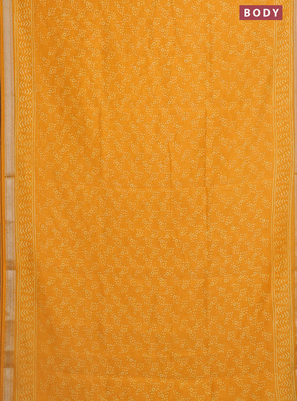 Chanderi bagru saree mango yellow with allover prints and maheshwari border