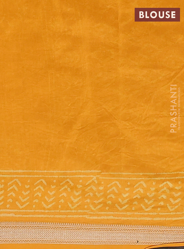 Chanderi bagru saree mango yellow with allover prints and maheshwari border