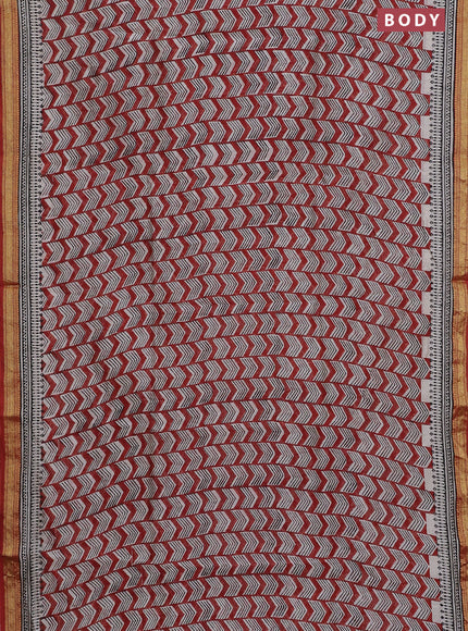 Chanderi bagru saree rustic maroon and beige with allover prints and maheshwari border